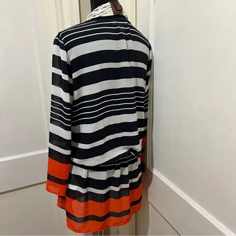 Michael Kors Sheer Striped Pull On Swimsuit Cover Mini Dress Women's Large